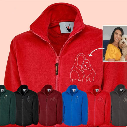 Custom Embroidered Photo Fleece Jacket, Personalised Monogram Couple Design Zip Up Fleece, Soulmate Valentines Matching Memorial Bodywarmer