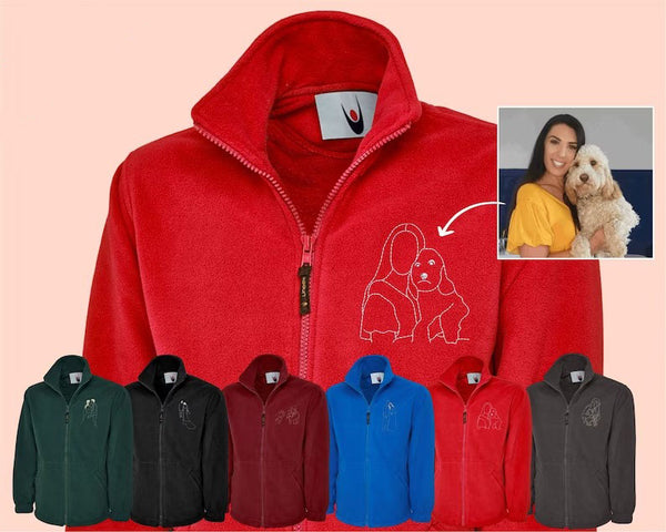 Custom Embroidered Photo Fleece Jacket, Personalised Monogram Couple Design Zip Up Fleece, Soulmate Valentines Matching Memorial Bodywarmer
