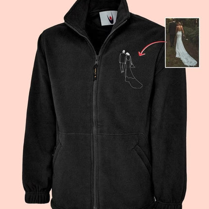 Custom Embroidered Photo Fleece Jacket, Personalised Monogram Couple Design Zip Up Fleece, Soulmate Valentines Matching Memorial Bodywarmer