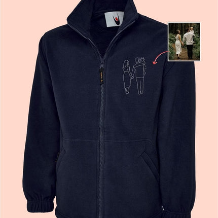 Custom Embroidered Photo Fleece Jacket, Personalised Monogram Couple Design Zip Up Fleece, Soulmate Valentines Matching Memorial Bodywarmer