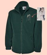 Custom Embroidered Photo Fleece Jacket, Personalised Monogram Couple Design Zip Up Fleece, Soulmate Valentines Matching Memorial Bodywarmer