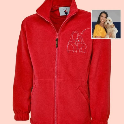 Custom Embroidered Photo Fleece Jacket, Personalised Monogram Couple Design Zip Up Fleece, Soulmate Valentines Matching Memorial Bodywarmer