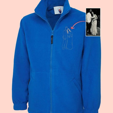 Custom Embroidered Photo Fleece Jacket, Personalised Monogram Couple Design Zip Up Fleece, Soulmate Valentines Matching Memorial Bodywarmer