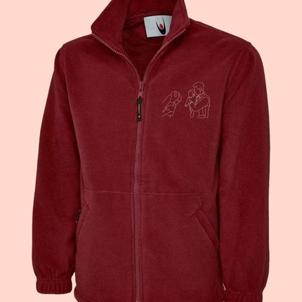 Custom Embroidered Photo Fleece Jacket, Personalised Monogram Couple Design Zip Up Fleece, Soulmate Valentines Matching Memorial Bodywarmer