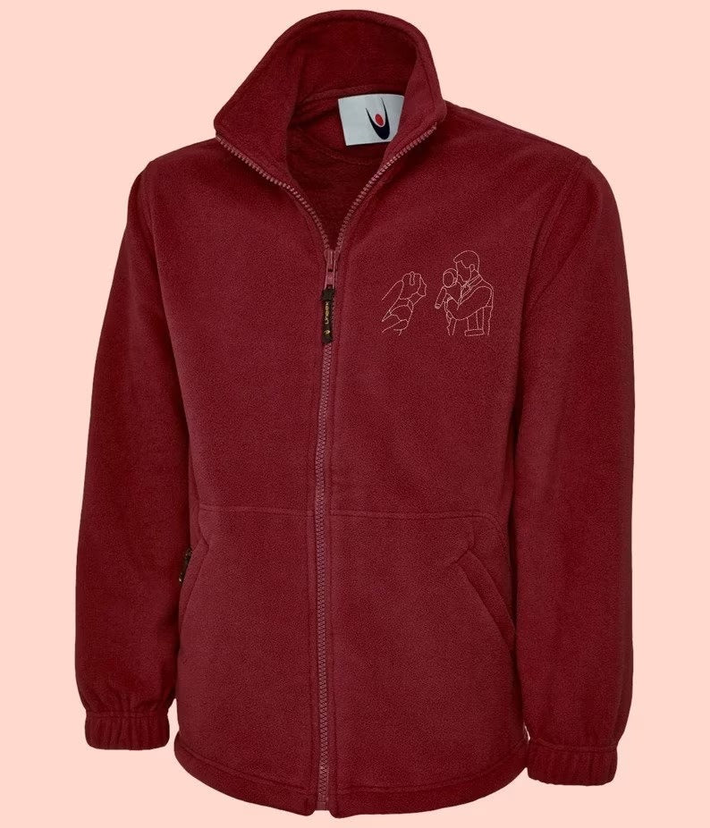 Custom Embroidered Photo Fleece Jacket, Personalised Monogram Couple Design Zip Up Fleece, Soulmate Valentines Matching Memorial Bodywarmer