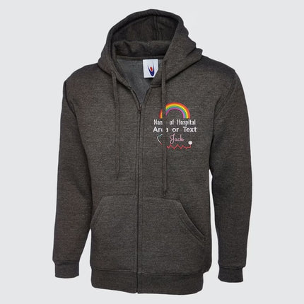 Custom Medical Monogram Embroidered Zip Up Hoodie, Custom Name Rainbow Logo National Healthcare Staff Unisex Hoodie, Gift for Doctors Nurses