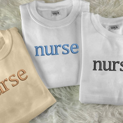 Personalised Embroidered Nurse Sweatshirt, Custom Nurse Initial Matching Sweater, Stethoscope on Sleeve Nurse Doctors Gift,