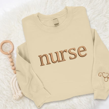 Personalised Embroidered Nurse Sweatshirt, Custom Nurse Initial Matching Sweater, Stethoscope on Sleeve Nurse Doctors Gift,