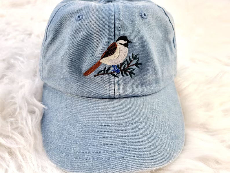 Vintage Cap, CHICKADEE Embroidered Baseball Hat, Wildlife Animal Sun Hats, Embroidery Design Bird On Cap, Cotton Summer Fashion Trucker Hats