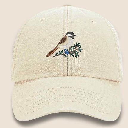 Vintage Cap, CHICKADEE Embroidered Baseball Hat, Wildlife Animal Sun Hats, Embroidery Design Bird On Cap, Cotton Summer Fashion Trucker Hats