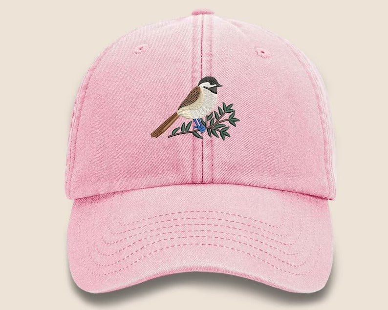 Vintage Cap, CHICKADEE Embroidered Baseball Hat, Wildlife Animal Sun Hats, Embroidery Design Bird On Cap, Cotton Summer Fashion Trucker Hats