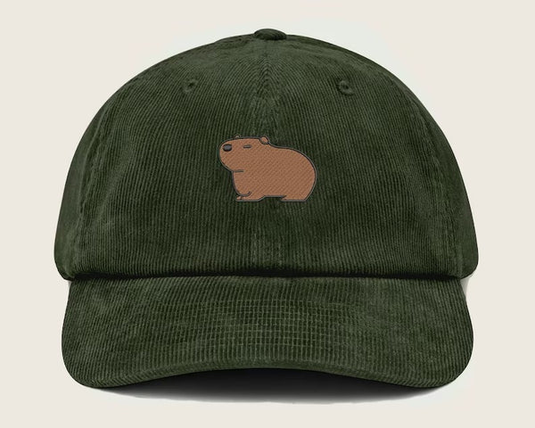 Corduroy Vintage Hat, Capybara Embroidered Baseball Cap, Comfort Color Unisex Hat, Capybara Water Hog Design Stich Sun Hat Comfort Color Cap