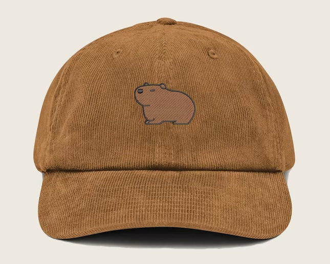 Corduroy Vintage Hat, Capybara Embroidered Baseball Cap, Comfort Color Unisex Hat, Capybara Water Hog Design Stich Sun Hat Comfort Color Cap