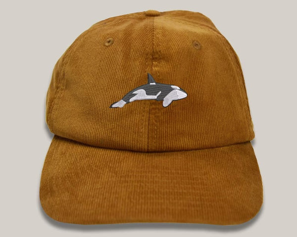 Orca Vintage Corduroy Hat, Embroidered Killer Orca Whale Baseball Unisex Cap, Corduroy Cotton Vintage Style Wildlife Hat,