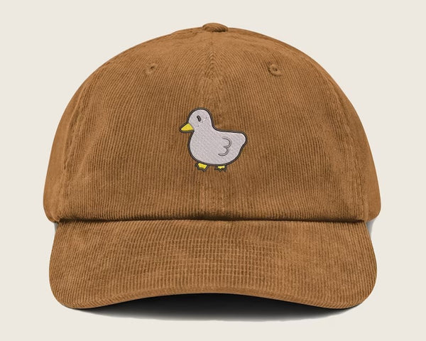 Duck Corduroy Hat, Embroidered Duckling Design Cool Baseball Cap, 100 Corduroy Cotton Vintage Style Unisex hat, Embroidery Headwears