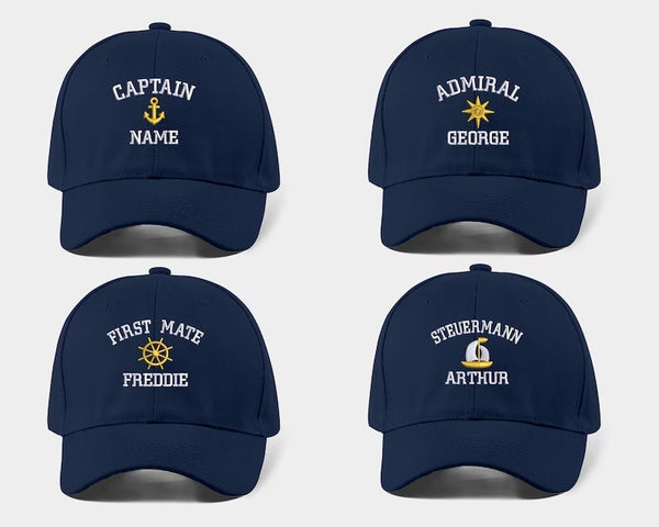 Custom Captain Hats, Embroidered Baseball Cap, Personalised Captain Monograms With Text On Cap, Sailor Boat Hats,