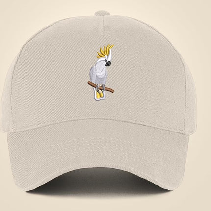 Embroidered Cap, Embroider White Cockatoo Parrot Hat, Wildlife Baseball Fitted Snapback Cap, Embroidered 5 Panel Trucker Hat Bird Lover Gift