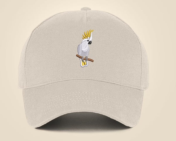 Embroidered Cap, Embroider White Cockatoo Parrot Hat, Wildlife Baseball Fitted Snapback Cap, Embroidered 5 Panel Trucker Hat Bird Lover Gift