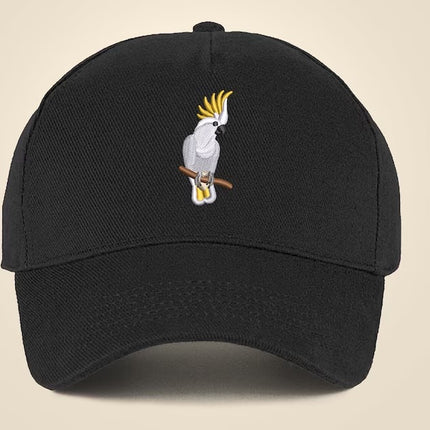 Embroidered Cap, Embroider White Cockatoo Parrot Hat, Wildlife Baseball Fitted Snapback Cap, Embroidered 5 Panel Trucker Hat Bird Lover Gift