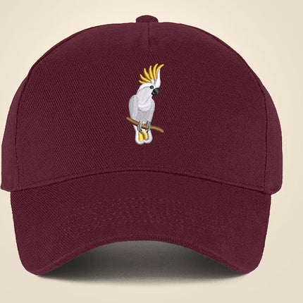 Embroidered Cap, Embroider White Cockatoo Parrot Hat, Wildlife Baseball Fitted Snapback Cap, Embroidered 5 Panel Trucker Hat Bird Lover Gift
