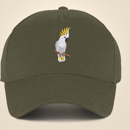 Embroidered Cap, Embroider White Cockatoo Parrot Hat, Wildlife Baseball Fitted Snapback Cap, Embroidered 5 Panel Trucker Hat Bird Lover Gift