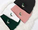 Embroidered DUCK Beanies, Mallard Duck Design Wildlife Winter Caps, Double Layer Knit Cuffed Unisex Comfort Color Beanie,