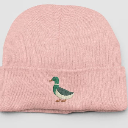 Embroidered DUCK Beanies, Mallard Duck Design Wildlife Winter Caps, Double Layer Knit Cuffed Unisex Comfort Color Beanie,