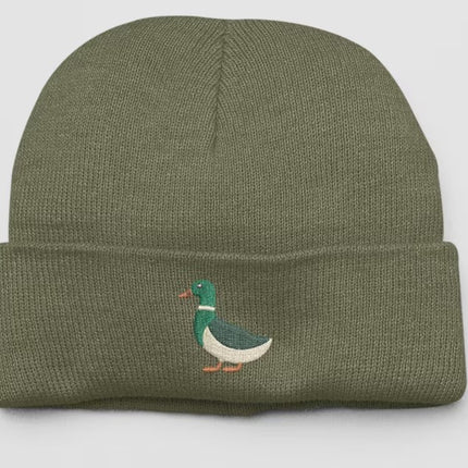 Embroidered DUCK Beanies, Mallard Duck Design Wildlife Winter Caps, Double Layer Knit Cuffed Unisex Comfort Color Beanie,