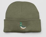 Embroidered DUCK Beanies, Mallard Duck Design Wildlife Winter Caps, Double Layer Knit Cuffed Unisex Comfort Color Beanie,