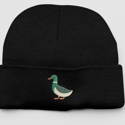 Embroidered DUCK Beanies, Mallard Duck Design Wildlife Winter Caps, Double Layer Knit Cuffed Unisex Comfort Color Beanie,