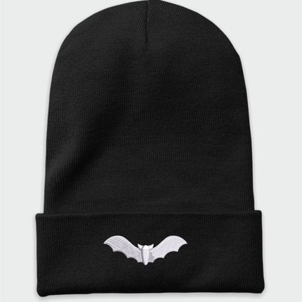 Bat Ghost Beanie, Embroidered Halloween Beanie, Winter Season Comfy Headwear, Ghost Bat Designs Monogrammed Beanie Hat, Embroidery Hat