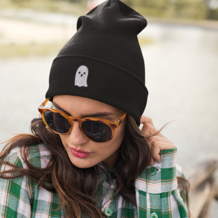 Bat Ghost Beanie, Embroidered Halloween Beanie, Winter Season Comfy Headwear, Ghost Bat Designs Monogrammed Beanie Hat, Embroidery Hat