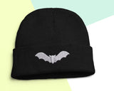 Bat Ghost Beanie, Embroidered Halloween Beanie, Winter Season Comfy Headwear, Ghost Bat Designs Monogrammed Beanie Hat, Embroidery Hat