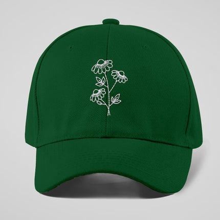 Embroidered Floral Baseball Hat, Daisy Flower Embroidery Design On Cap, Comfy Snapback Easy Fit Dad Hat, Nature Flowers Lover Womens Gift