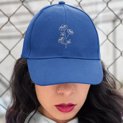 Embroidered Floral Baseball Hat, Daisy Flower Embroidery Design On Cap, Comfy Snapback Easy Fit Dad Hat, Nature Flowers Lover Womens Gift