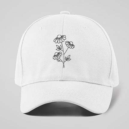Embroidered Floral Baseball Hat, Daisy Flower Embroidery Design On Cap, Comfy Snapback Easy Fit Dad Hat, Nature Flowers Lover Womens Gift