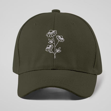 Embroidered Floral Baseball Hat, Daisy Flower Embroidery Design On Cap, Comfy Snapback Easy Fit Dad Hat, Nature Flowers Lover Womens Gift