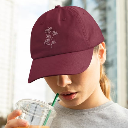 Embroidered Floral Baseball Hat, Daisy Flower Embroidery Design On Cap, Comfy Snapback Easy Fit Dad Hat, Nature Flowers Lover Womens Gift