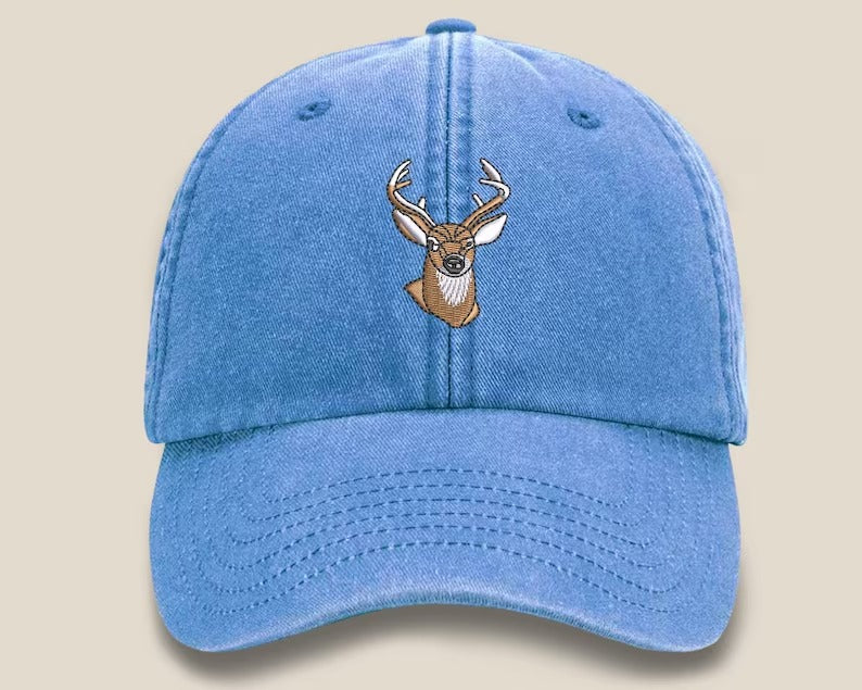 Whitetail Deer Embroidered Cap, Wildlife Baseball Hat with Animal On It, Vintage Retro Casual Summer Caps, Hats Collection