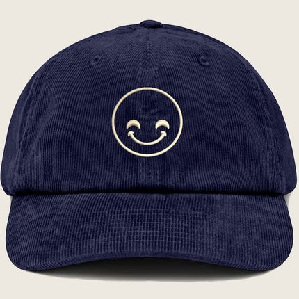 Corduroy Cap, Happy Face Embroidered Baseball Hat, 100 Cotton Comfy Shying Smiling Face Outline Design Sun Hat, Cool Hat