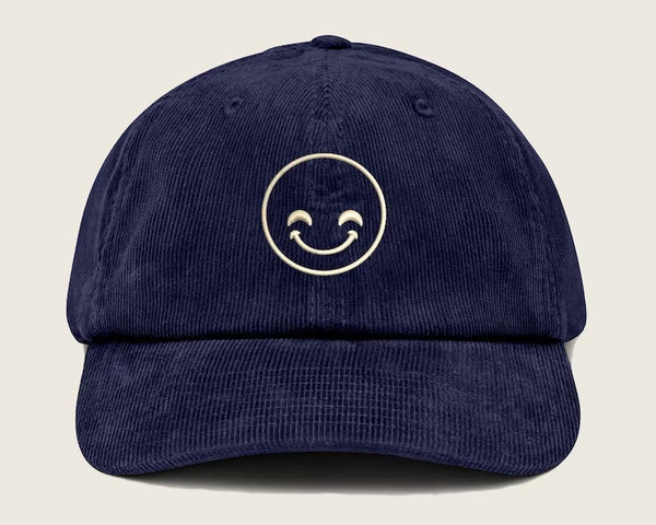 Corduroy Cap, Happy Face Embroidered Baseball Hat, 100 Cotton Comfy Shying Smiling Face Outline Design Sun Hat, Cool Hat