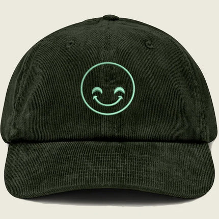 Corduroy Cap, Happy Face Embroidered Baseball Hat, 100 Cotton Comfy Shying Smiling Face Outline Design Sun Hat, Cool Hat