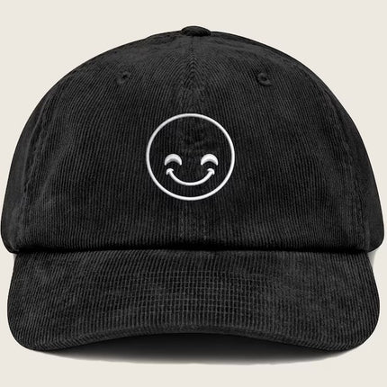 Corduroy Cap, Happy Face Embroidered Baseball Hat, 100 Cotton Comfy Shying Smiling Face Outline Design Sun Hat, Cool Hat