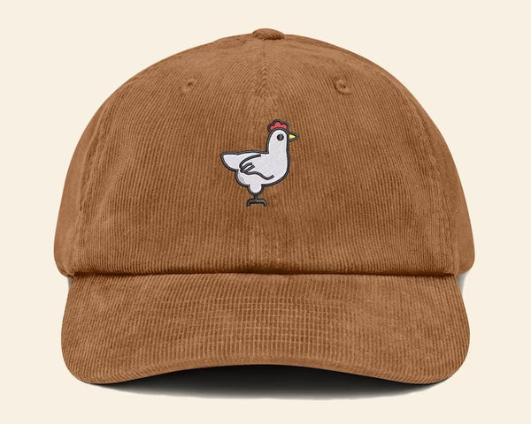 Corduroy Cap, Chicken Embroidered Baseball Hat, Comfort Color Unisex Sun Hat, Adult Sizes Snapback Strip Adjusted Comfy Hat