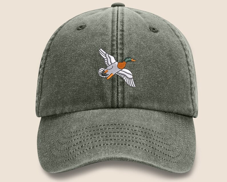 Duck Vintage Baseball Cap, Mallard Duck Embroider Design Cool Dad Hat, Adult Unisex Snapback Sun Hat, Vintage Cotton Hat,