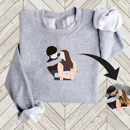 Portrait from Photo Matching Hoody for Couple, Custom Sketch Printed Wife Jumper, Line Art Portrait Photo Sweatshirt, 1st Anniversary Gifts