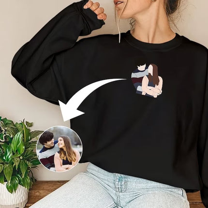 Portrait from Photo Matching Hoody for Couple, Custom Sketch Printed Wife Jumper, Line Art Portrait Photo Sweatshirt, 1st Anniversary Gifts