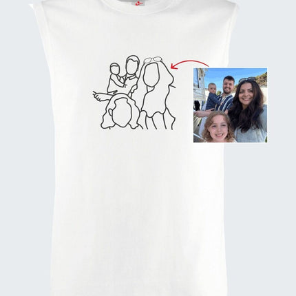 Embroidered Couple Portrait Tank Top, Custom Faceless Photo Sketch Vest, Personalised Mens Sleeveless Shirt, Best 80th Birthday Gift for Him