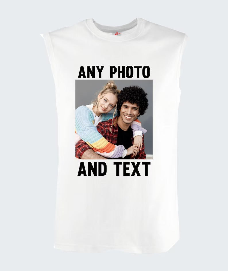 Personalised Couple Photo Tank Top, Custom Photo & Text Printed Vest, Your Own Text/Design Here Tank Top, Customised Vest, Best Gift for Her