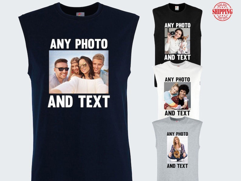 Personalised Couple Photo Tank Top, Custom Photo & Text Printed Vest, Your Own Text/Design Here Tank Top, Customised Vest, Best Gift for Her